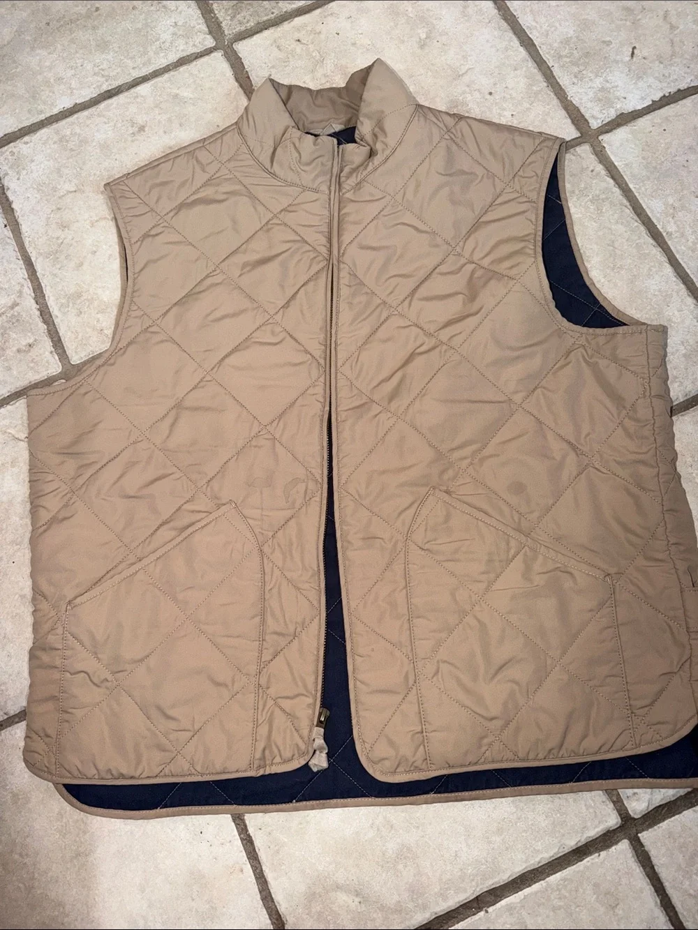 J. Crew  Quilted Vest in Tan and Navy